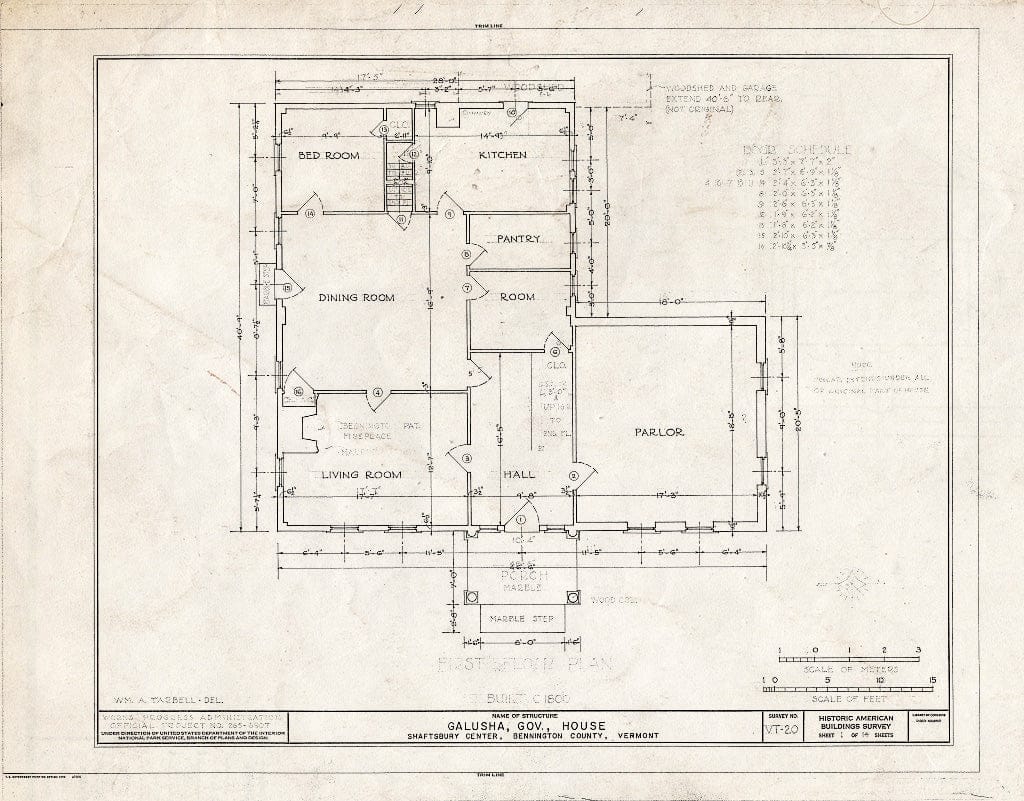 Blueprint HABS VT,2-SHAFTCE,1- (Sheet 1 of 14) - Governor Galusha House, Shaftsbury Center, Bennington County, VT