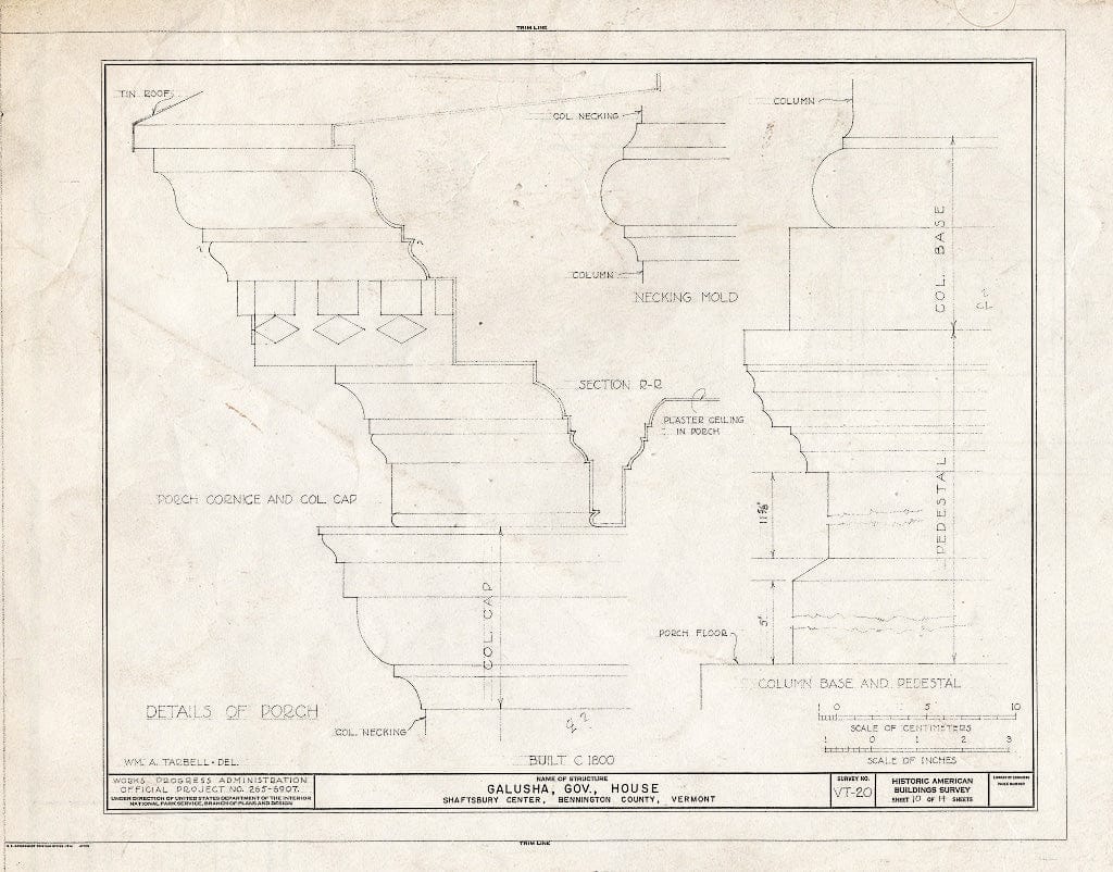 Blueprint HABS VT,2-SHAFTCE,1- (Sheet 10 of 14) - Governor Galusha House, Shaftsbury Center, Bennington County, VT