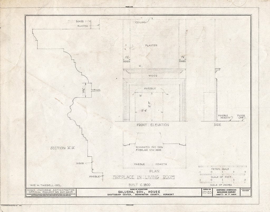 Blueprint HABS VT,2-SHAFTCE,1- (Sheet 12 of 14) - Governor Galusha House, Shaftsbury Center, Bennington County, VT