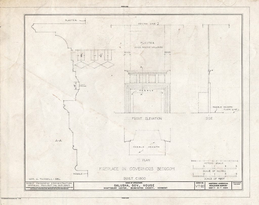 Blueprint HABS VT,2-SHAFTCE,1- (Sheet 13 of 14) - Governor Galusha House, Shaftsbury Center, Bennington County, VT