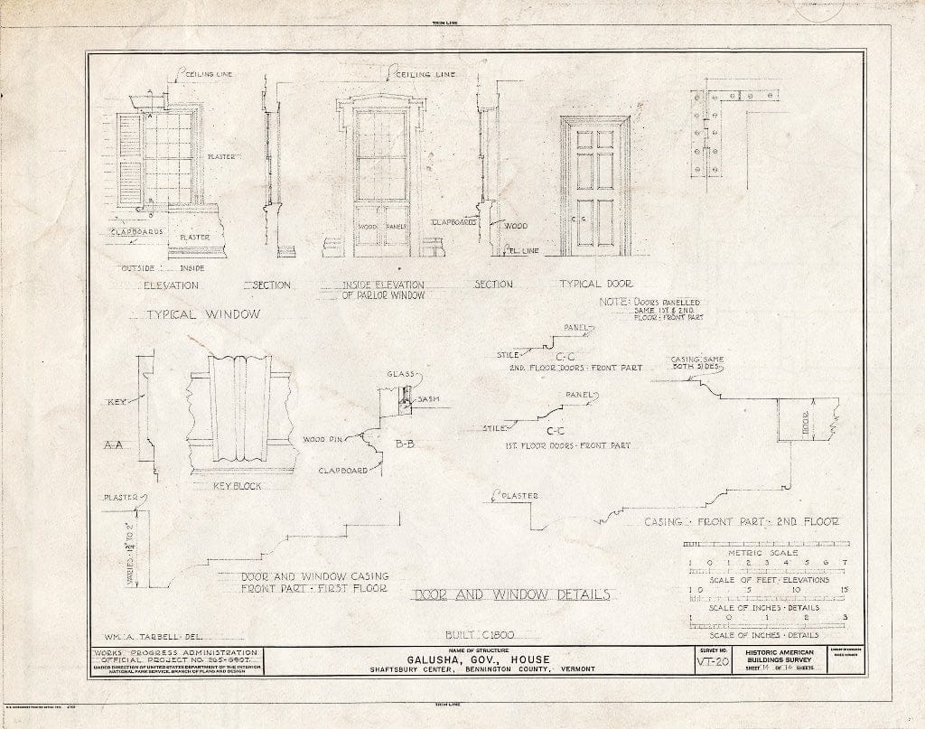 Blueprint HABS VT,2-SHAFTCE,1- (Sheet 14 of 14) - Governor Galusha House, Shaftsbury Center, Bennington County, VT