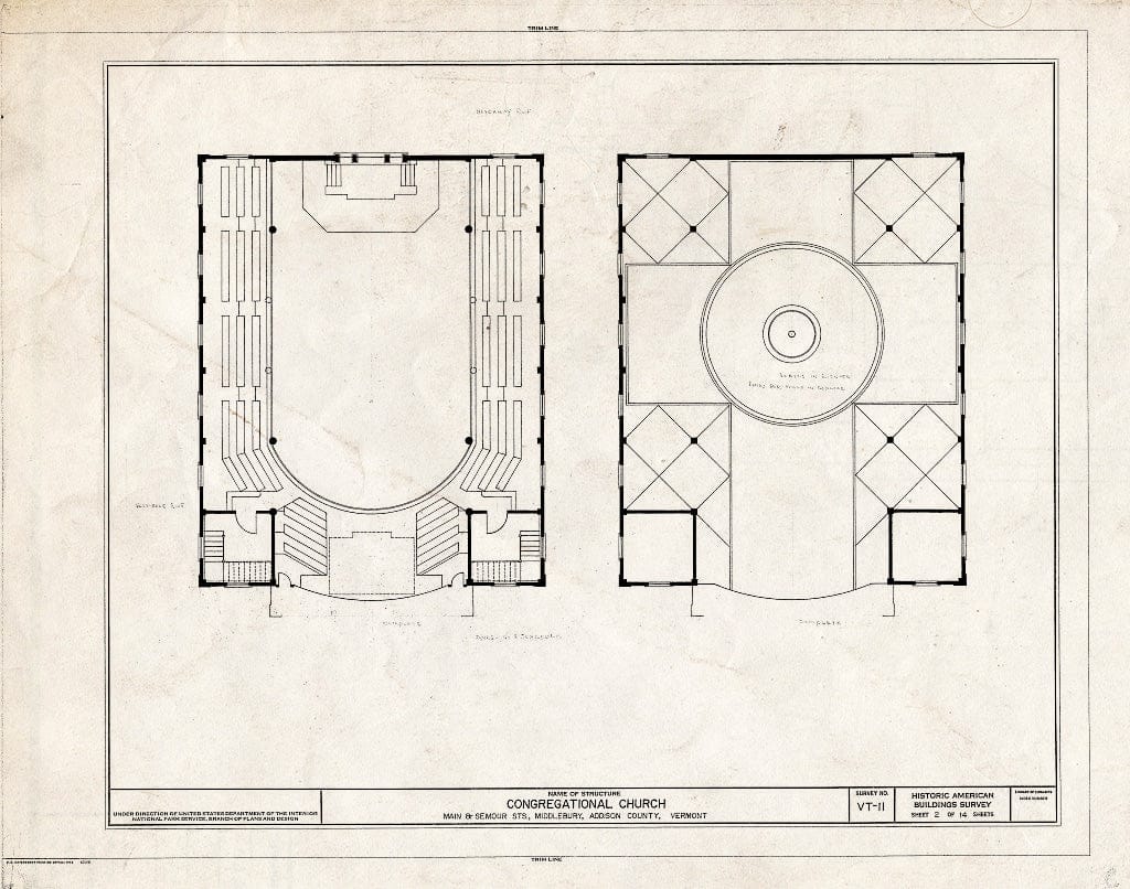 Blueprint HABS VT,1-MIDBU,1- (Sheet 2 of 14) - Congregational Church, Main & Seymour Streets, Middlebury, Addison County, VT