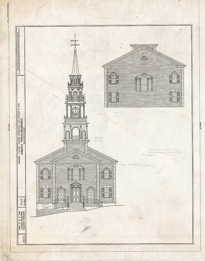 Blueprint HABS VT,1-MIDBU,1- (Sheet 3 of 14) - Congregational Church, Main & Seymour Streets, Middlebury, Addison County, VT
