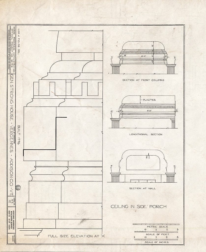 Blueprint HABS VT,1-VERG,1- (Sheet 11 of 17) - General Samuel Strong House, North Side of West Main Street, Vergennes, Addison County, VT