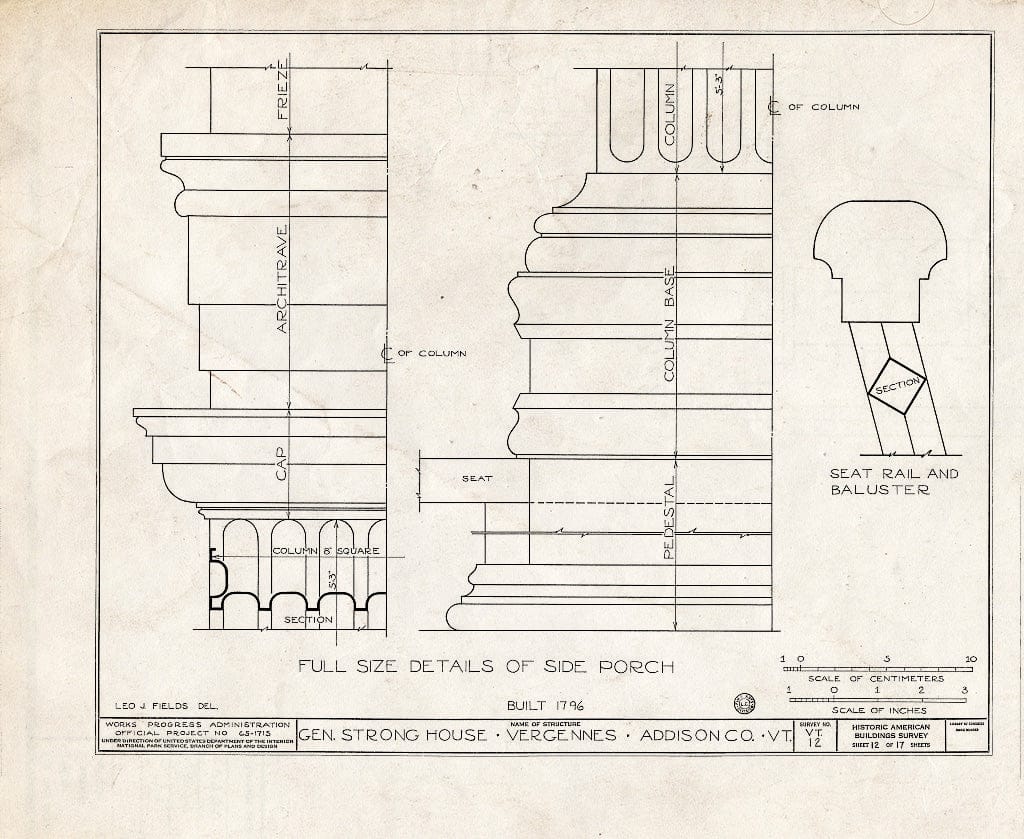 Blueprint HABS VT,1-VERG,1- (Sheet 12 of 17) - General Samuel Strong House, North Side of West Main Street, Vergennes, Addison County, VT