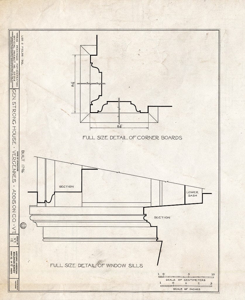 Blueprint HABS VT,1-VERG,1- (Sheet 16 of 17) - General Samuel Strong House, North Side of West Main Street, Vergennes, Addison County, VT