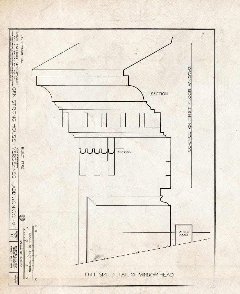 Blueprint HABS VT,1-VERG,1- (Sheet 17 of 17) - General Samuel Strong House, North Side of West Main Street, Vergennes, Addison County, VT