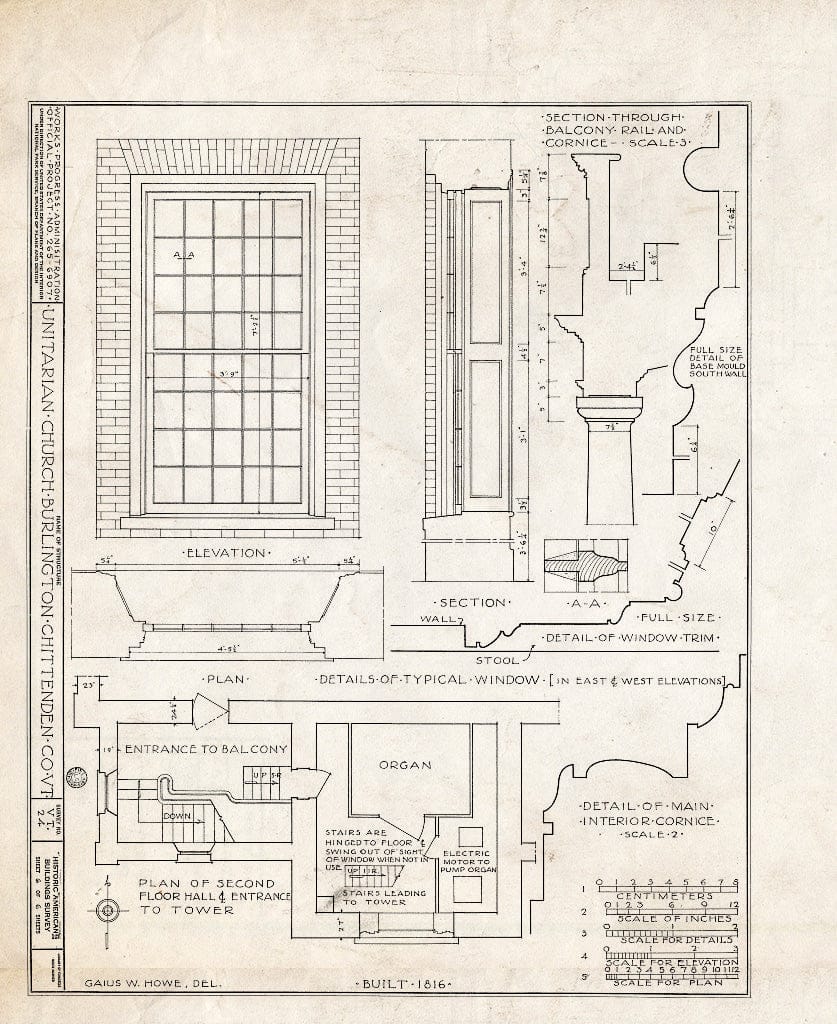 Blueprint HABS VT,4-BURL,1- (Sheet 6 of 6) - First Congregational Society Church, Pearl Street & Elmwood Avenue, Burlington, Chittenden County, VT