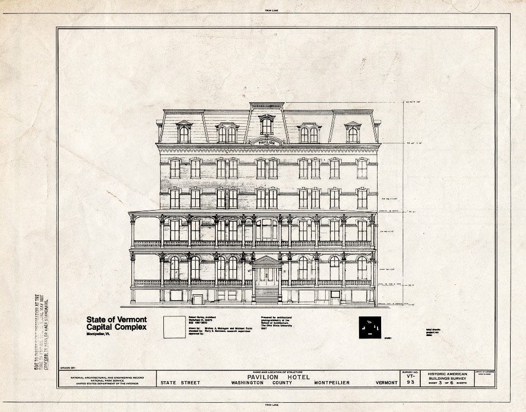 Blueprint HABS VT,12-Mont,3- (Sheet 3 of 6) - Pavilion Hotel, State Street, Montpelier, Washington County, VT