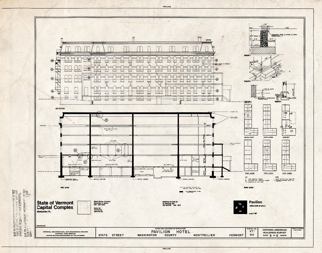 Blueprint HABS VT,12-Mont,3- (Sheet 5 of 6) - Pavilion Hotel, State Street, Montpelier, Washington County, VT