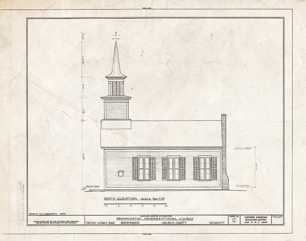 Blueprint HABS VT,10-BROW,1- (Sheet 4 of 5) - Brownington Congregational Church, Timothy Hinman Road, Brownington Village, Orleans County, VT