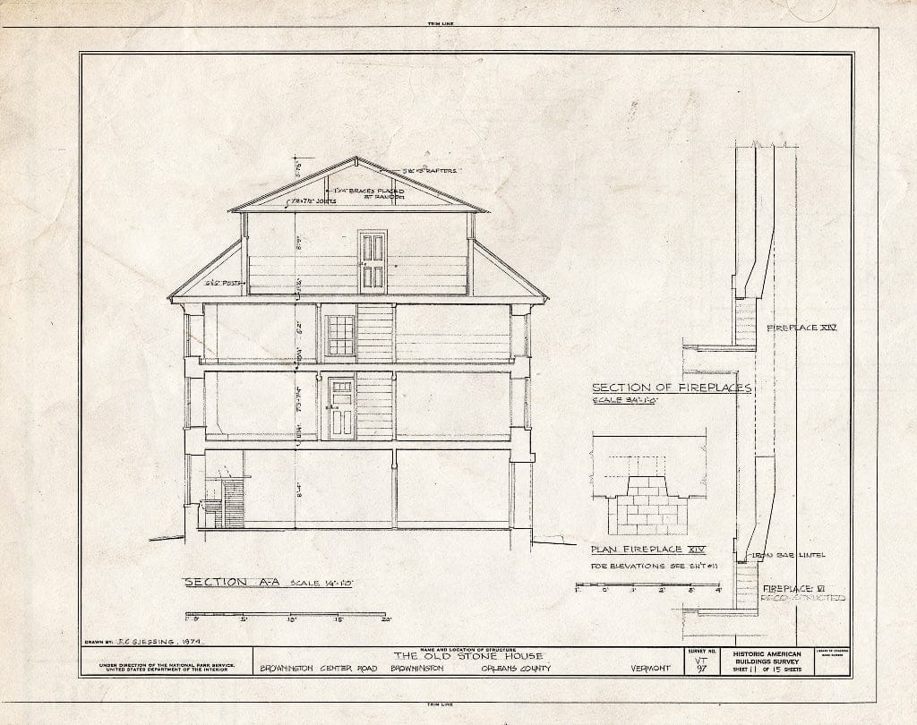 Blueprint HABS VT,10-BROW,3- (Sheet 11 of 15) - Old Stone House, Brownington Center Road at Derby Line, Brownington Center, Orleans County, VT