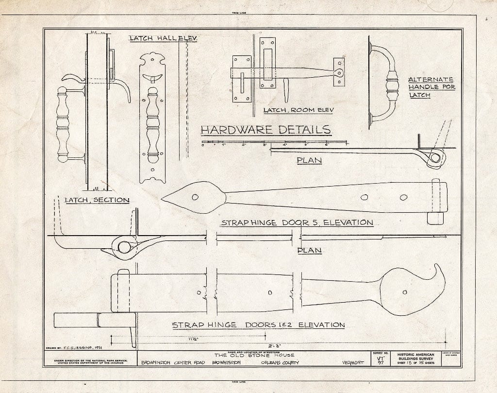 Blueprint HABS VT,10-BROW,3- (Sheet 13 of 15) - Old Stone House, Brownington Center Road at Derby Line, Brownington Center, Orleans County, VT