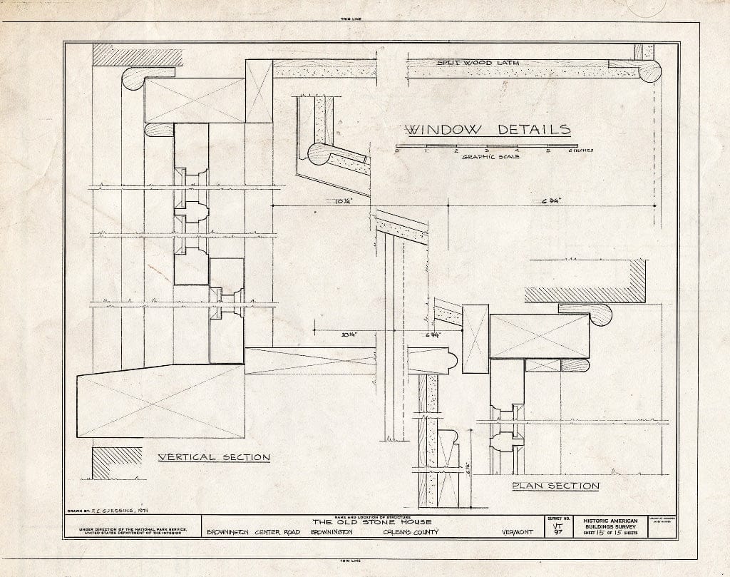 Blueprint HABS VT,10-BROW,3- (Sheet 15 of 15) - Old Stone House, Brownington Center Road at Derby Line, Brownington Center, Orleans County, VT