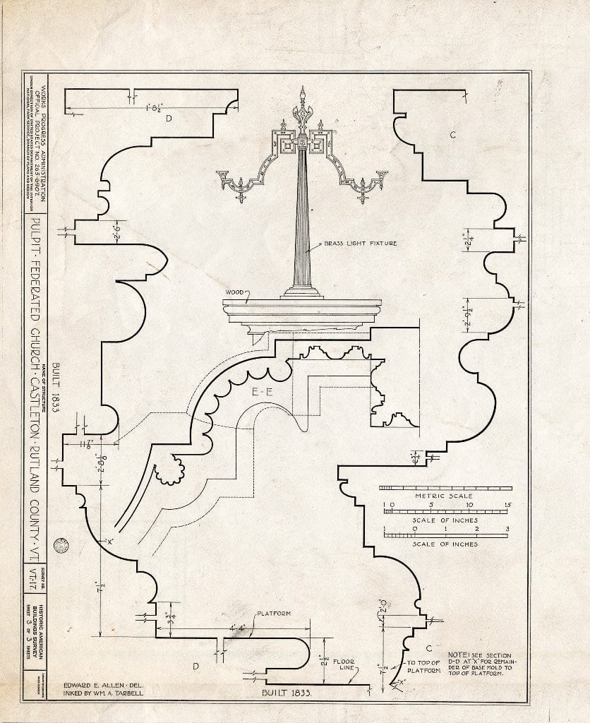 Blueprint HABS VT,11-CAST,4- (Sheet 3 of 3) - Congregational Church of Christ in Castleton, North Side of Main Street, Castleton, Rutland County, VT