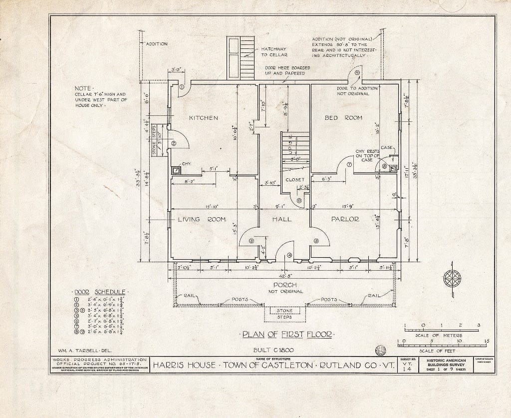 Blueprint HABS VT,11-CAST,1- (Sheet 1 of 9) - Josiah Harris House, Main & Mill Streets, Castleton, Rutland County, VT