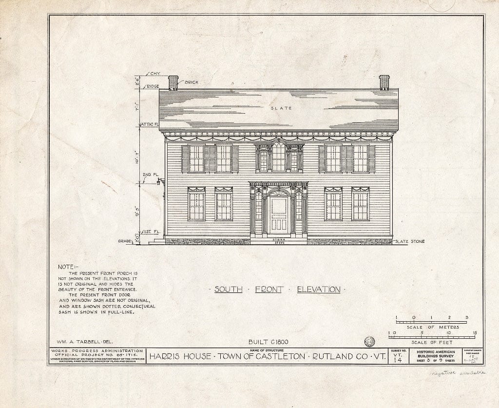 Blueprint HABS VT,11-CAST,1- (Sheet 3 of 9) - Josiah Harris House, Main & Mill Streets, Castleton, Rutland County, VT