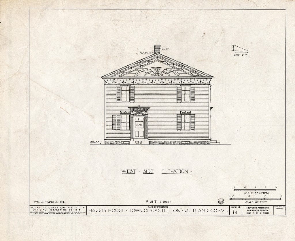 Blueprint HABS VT,11-CAST,1- (Sheet 4 of 9) - Josiah Harris House, Main & Mill Streets, Castleton, Rutland County, VT
