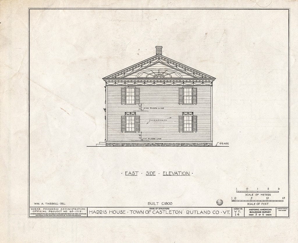 Blueprint HABS VT,11-CAST,1- (Sheet 5 of 9) - Josiah Harris House, Main & Mill Streets, Castleton, Rutland County, VT