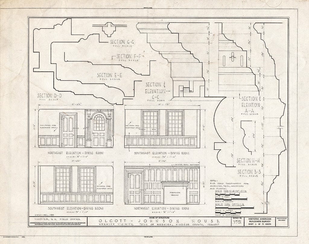 Blueprint HABS VT,14-NOR.V,1- (Sheet 6 of 8) - Olcott-Johnson House, Old Norwich Center, Norwich, Windsor County, VT