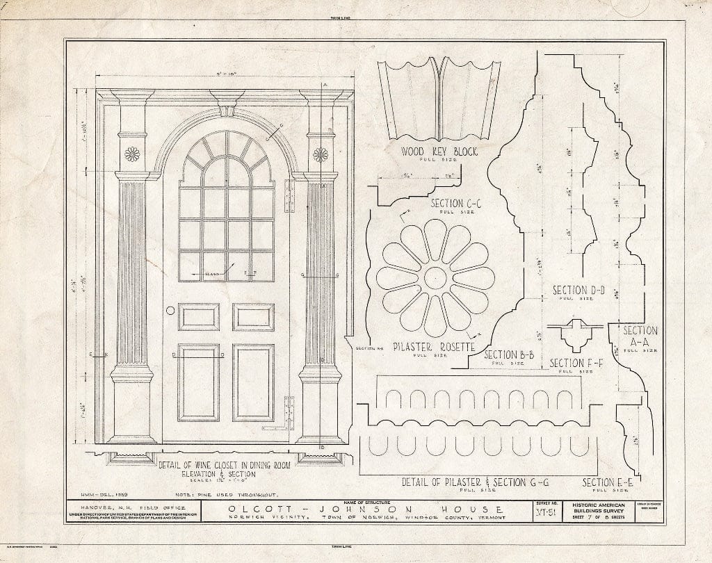 Blueprint HABS VT,14-NOR.V,1- (Sheet 7 of 8) - Olcott-Johnson House, Old Norwich Center, Norwich, Windsor County, VT