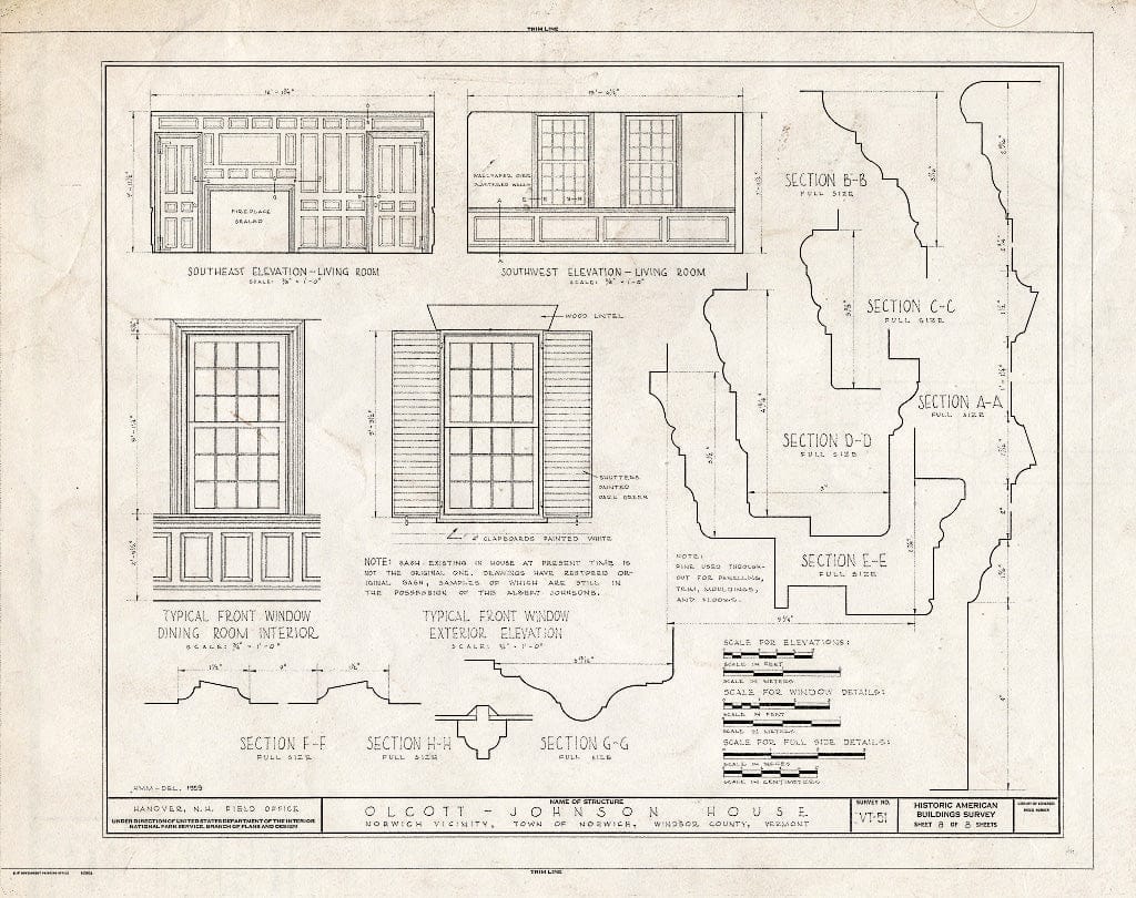 Blueprint HABS VT,14-NOR.V,1- (Sheet 8 of 8) - Olcott-Johnson House, Old Norwich Center, Norwich, Windsor County, VT