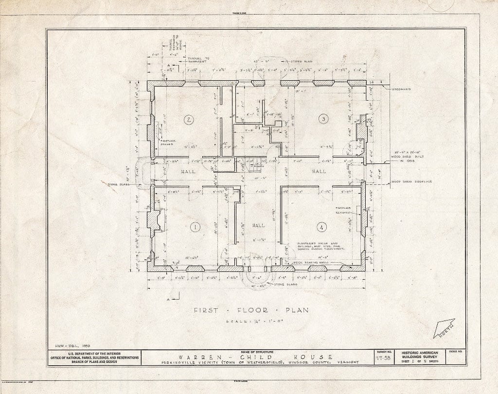 Blueprint HABS VT,14-PERK.V,2- (Sheet 2 of 5) - Warren-Child House, Old Crown Point Road, Perkinsville, Windsor County, VT
