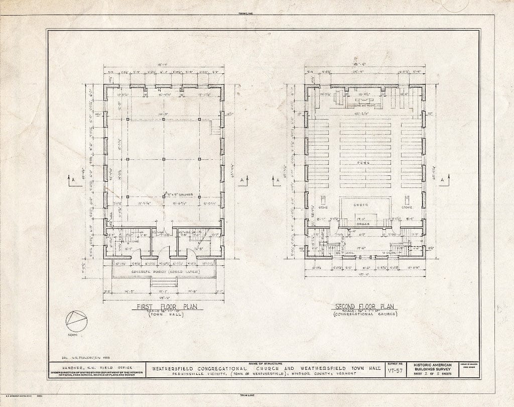 Blueprint HABS VT,14-PERK.V,1- (Sheet 2 of 5) - Weathersfield Congregational Church & Town Hall, Weathersfield Center, Perkinsville, Windsor County, VT