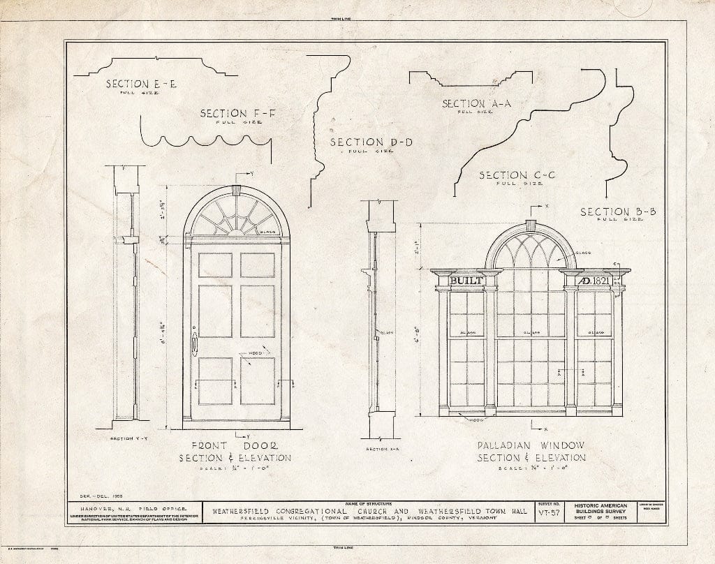 Blueprint HABS VT,14-PERK.V,1- (Sheet 5 of 5) - Weathersfield Congregational Church & Town Hall, Weathersfield Center, Perkinsville, Windsor County, VT