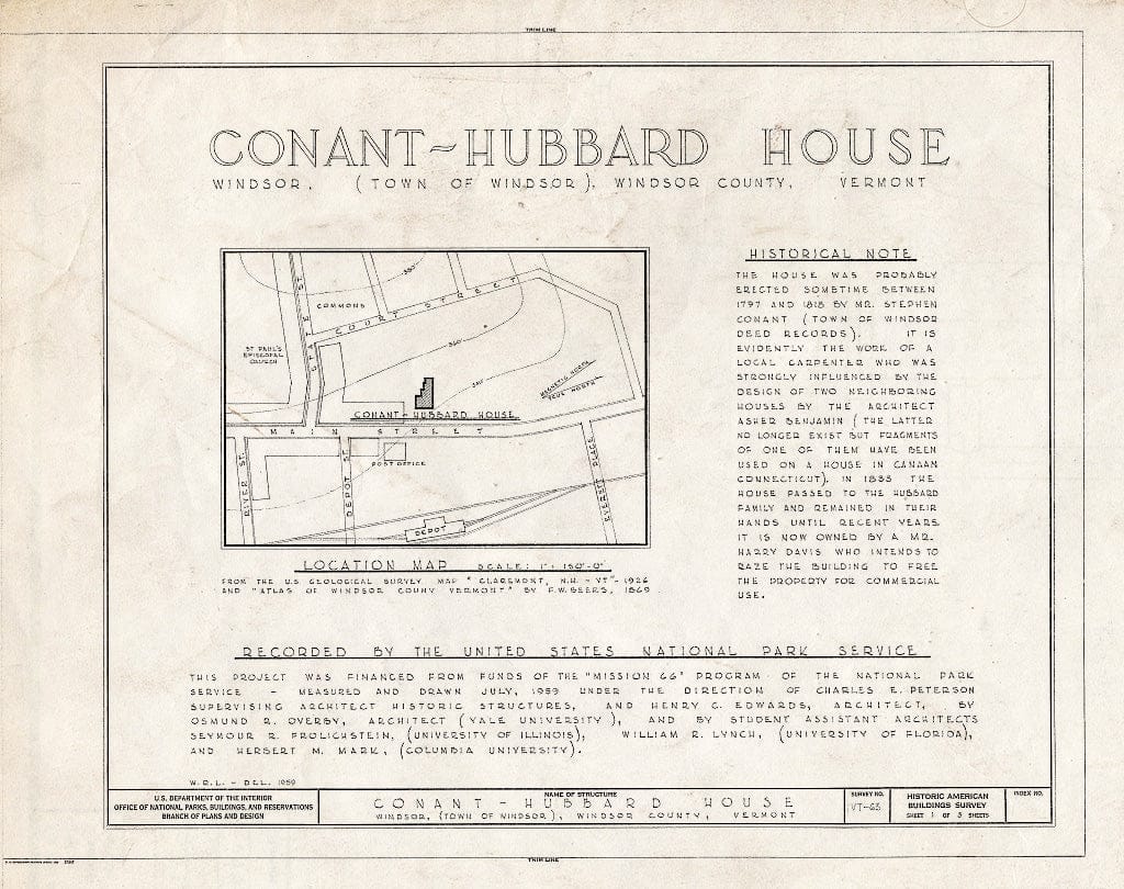 Blueprint HABS VT,14-Wind,6- (Sheet 1 of 3) - Conant-Hubbard House, 52 Main Street, Windsor, Windsor County, VT