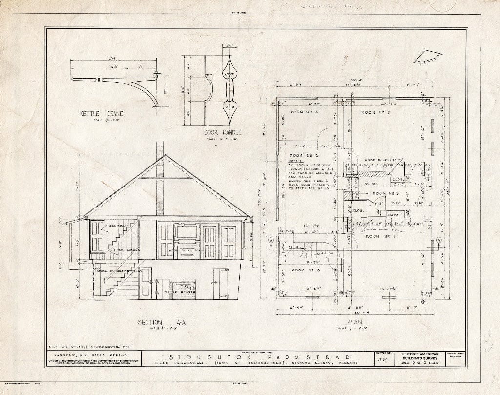 Blueprint HABS VT,14-PERK.V,3- (Sheet 2 of 2) - Stoughton Farmstead, On North Branch of Black River (Moved to VT, Amsden Vicinity), Perkinsville, Windsor County, VT