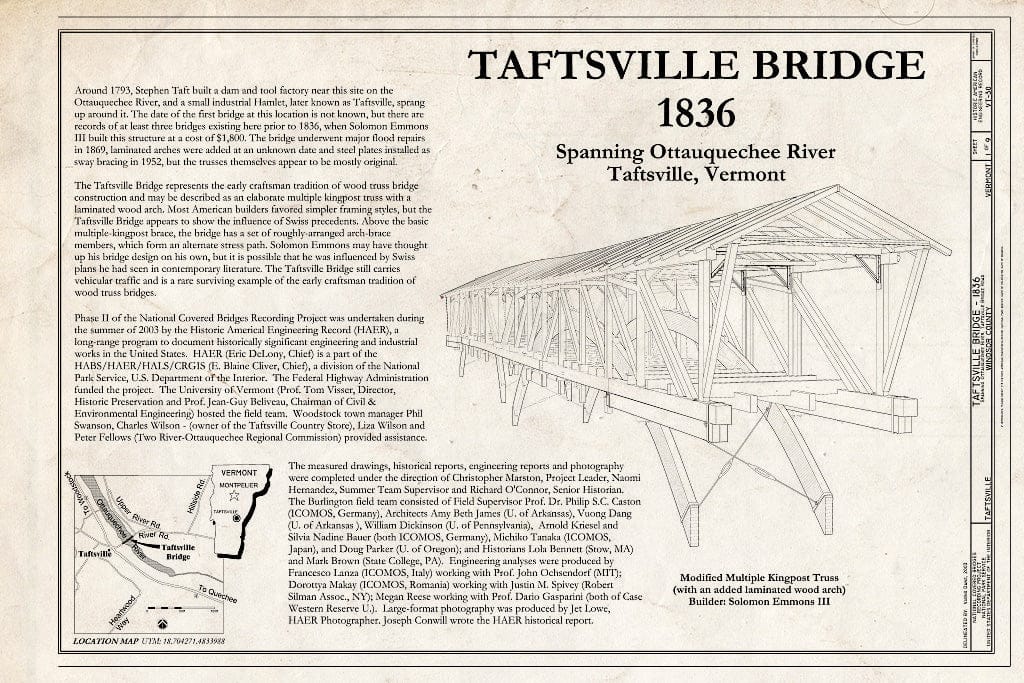 Blueprint Taftsville Bridge, Title Sheet - Taftsville Bridge, Spanning Ottaquechee River, Taftsville Bridge Road, Taftsville, Windsor County, VT