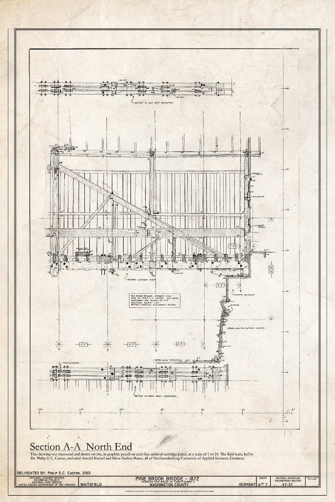 Blueprint Section A-A, North End - Pine Brook Bridge, Spanning Pine Brook on Town Highway 3, Fayston, Washington County, VT
