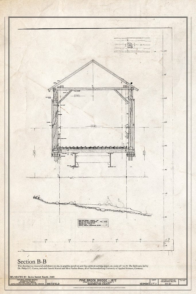 Blueprint Section B-B - Pine Brook Bridge, Spanning Pine Brook on Town Highway 3, Fayston, Washington County, VT