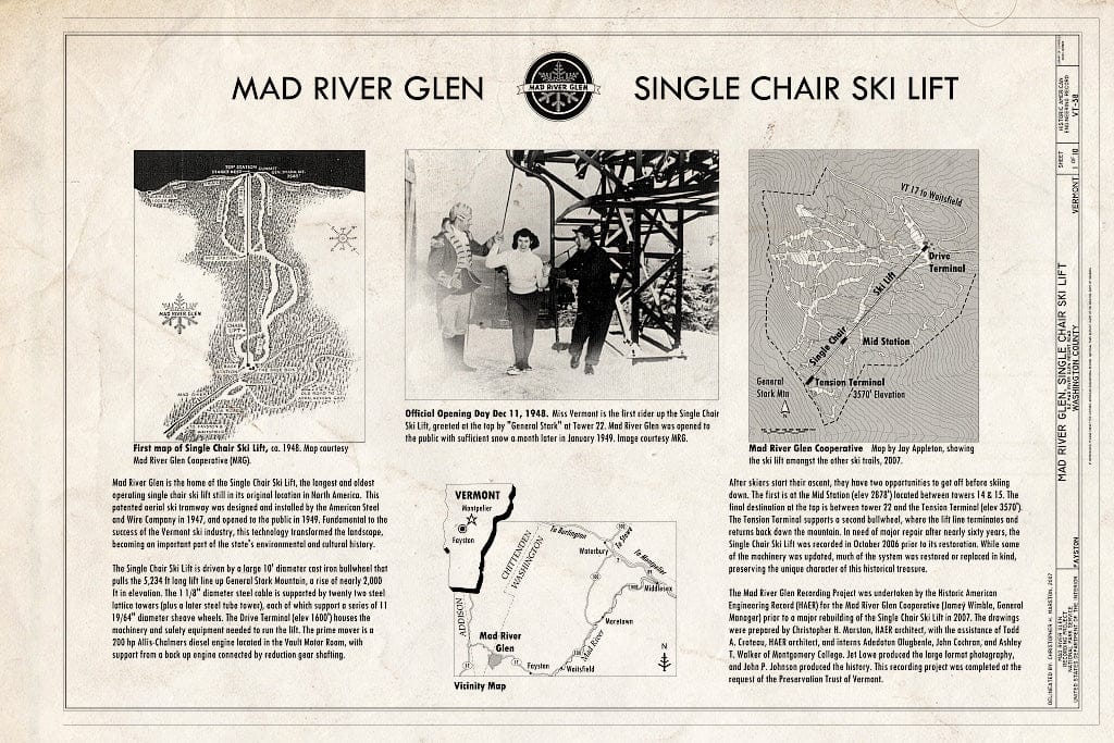 Blueprint MAD River Glen Single Chair SKI Lift Title Sheet - Mad River Glen, Single Chair Ski Lift, 62 Mad River Glen Resort Road, Fayston, Washington County, VT