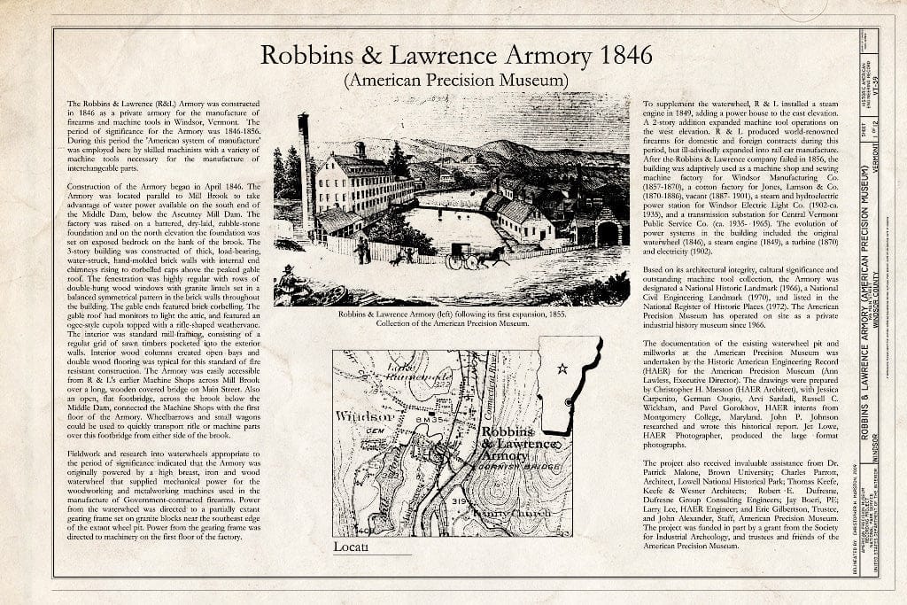 Blueprint Title Page, Location Map - Robbins & Lawrence Armory, 196 Main Street, Windsor, Windsor County, VT