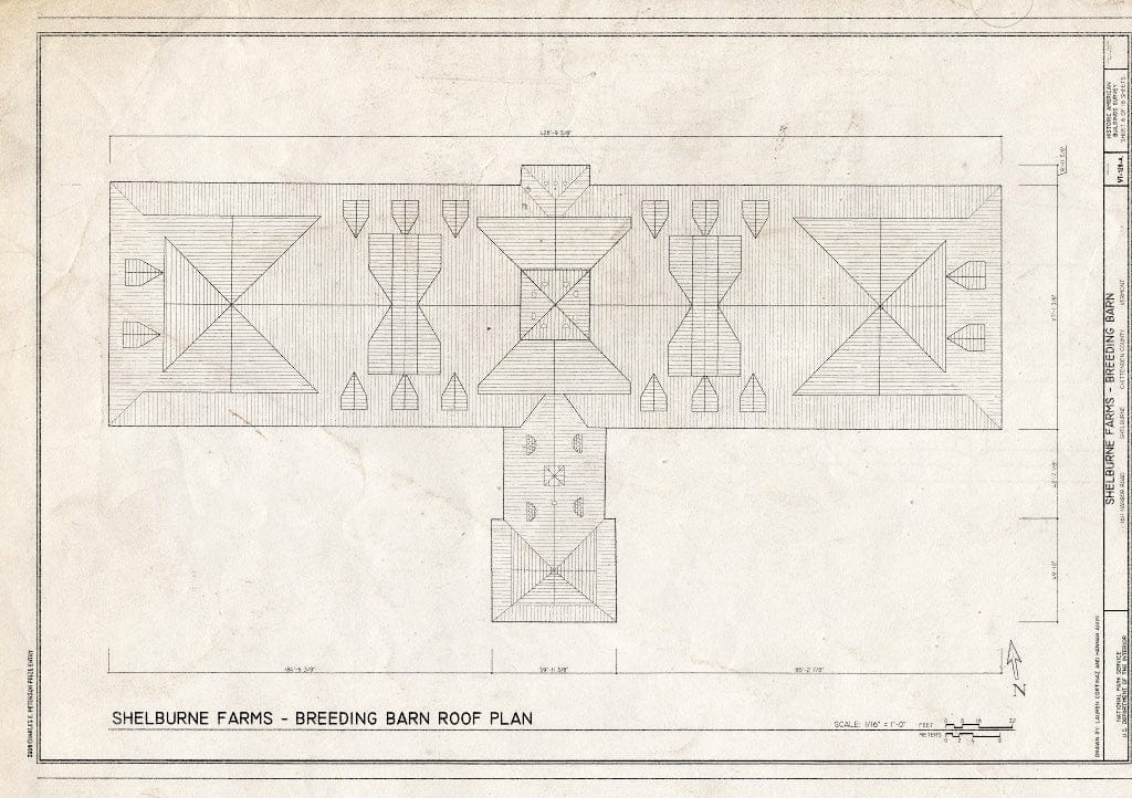 Blueprint Roof Plan - Shelburne Farms, Breeding Barn, 1611 Harbor Road, Shelburne, Chittenden County, VT
