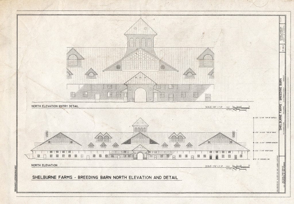 Blueprint North Elevation and Detail - Shelburne Farms, Breeding Barn, 1611 Harbor Road, Shelburne, Chittenden County, VT