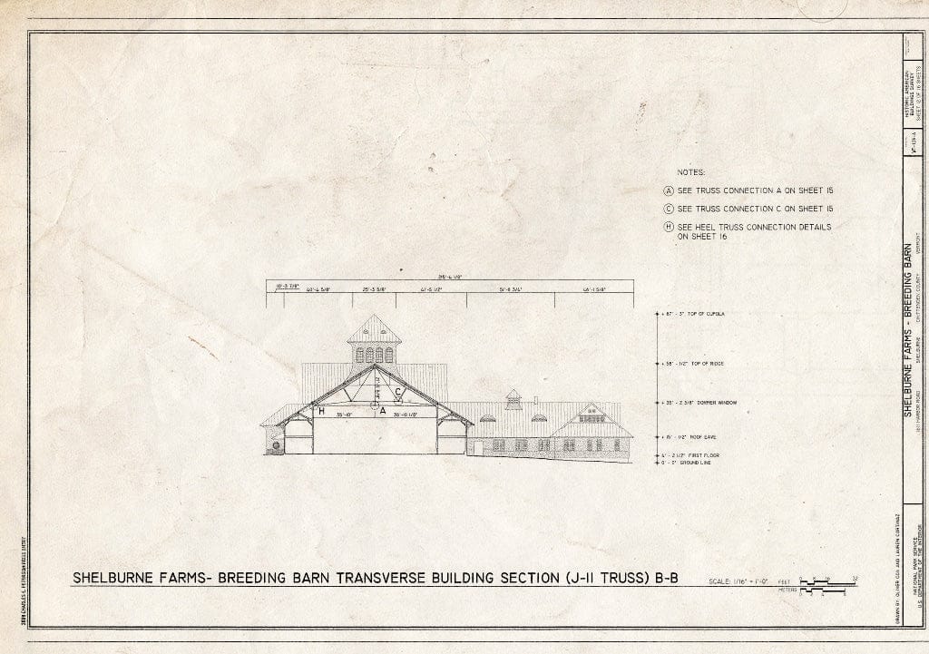 Blueprint Transverse Building Section (J-II Truss) - Shelburne Farms, Breeding Barn, 1611 Harbor Road, Shelburne, Chittenden County, VT
