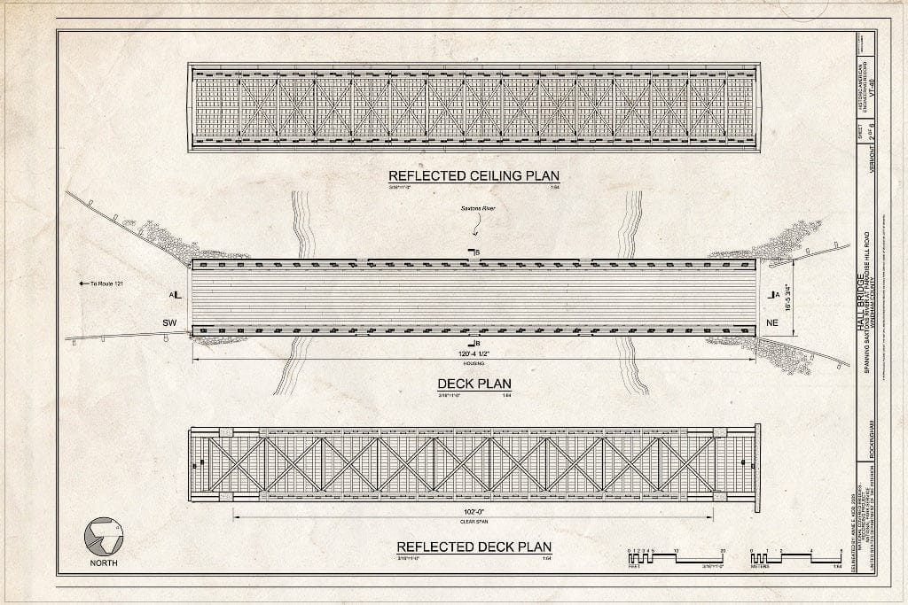 Blueprint Reflected Ceiling Plan, Deck Plan, Reflected Deck Plan - Hall Bridge, Spanning Saxtons River at Paradise Hill Road, Rockingham, Windham County, VT