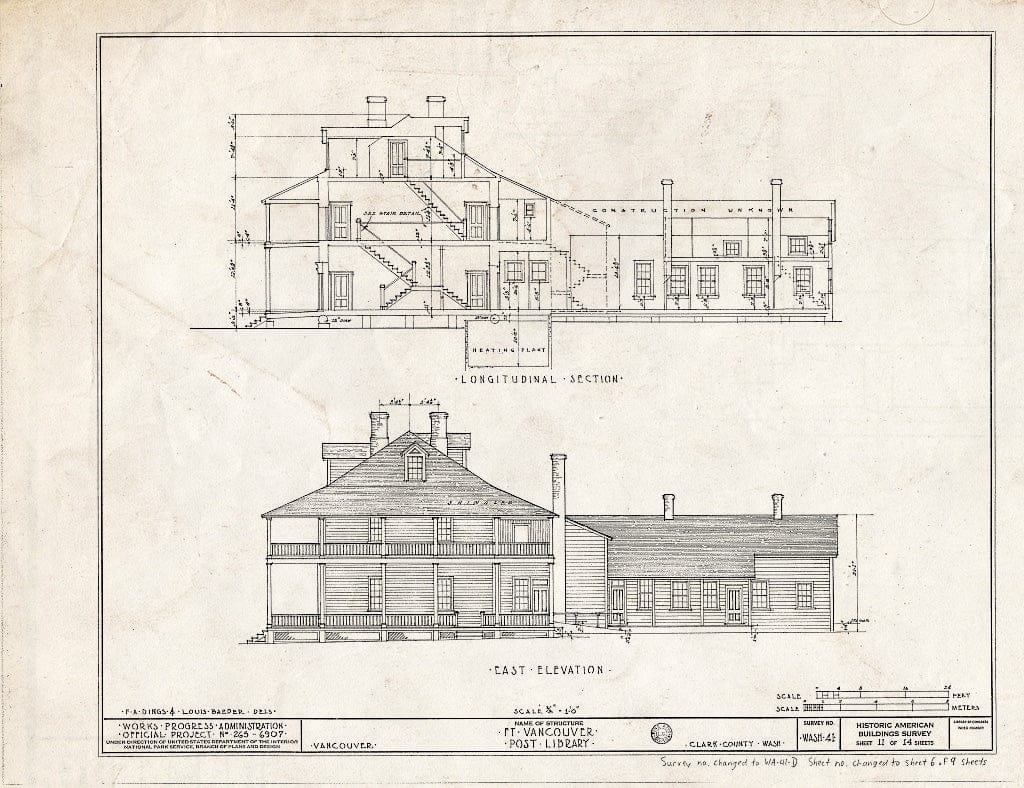 Blueprint HABS WASH,6-VANCO,1-D- (Sheet 6 of 9) - Fort Vancouver, Post Library, Vancouver, Clark County, WA