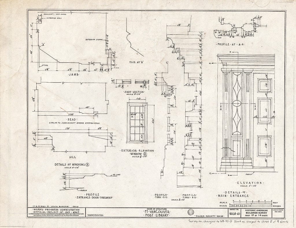 Blueprint HABS WASH,6-VANCO,1-D- (Sheet 8 of 9) - Fort Vancouver, Post Library, Vancouver, Clark County, WA