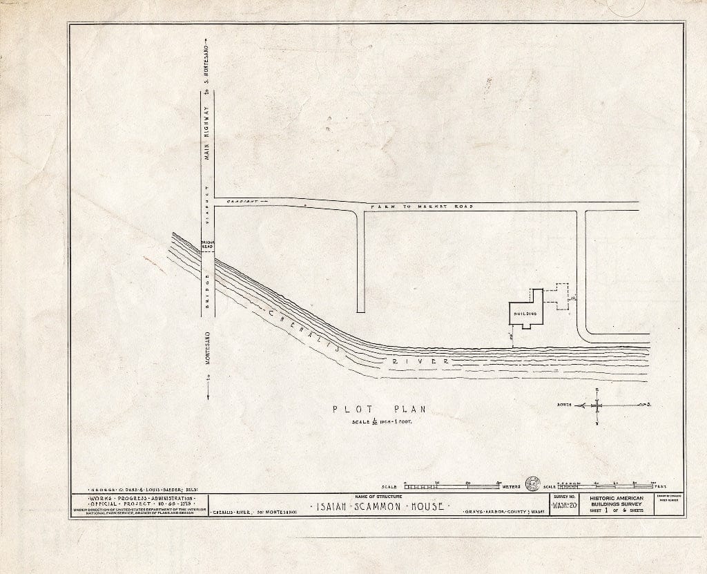 Blueprint HABS WASH,14-Monts,1- (Sheet 1 of 6) - Isaiah Scammon House, Chehalis River Vicinity, South Montesano, Grays Harbor County, WA