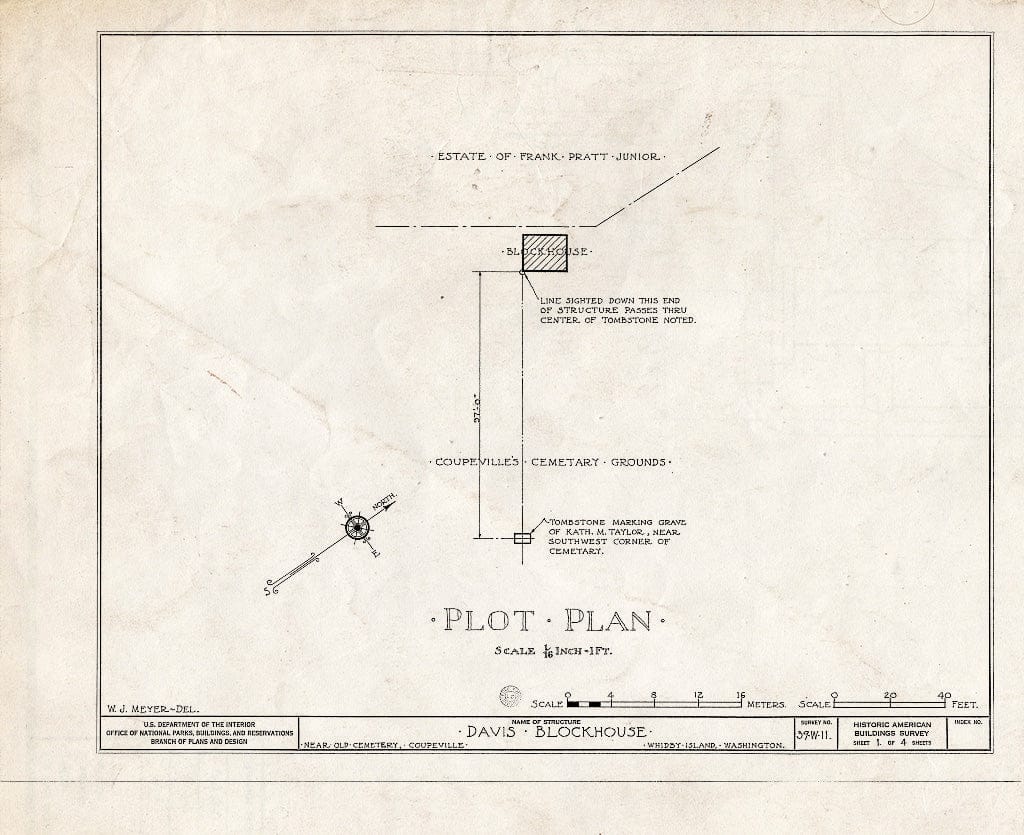 Blueprint HABS WASH,15-Coup,2- (Sheet 1 of 4) - Davis Blockhouse, Cemetery Grounds Vicinity, Whidby Island, Coupeville, Island County, WA