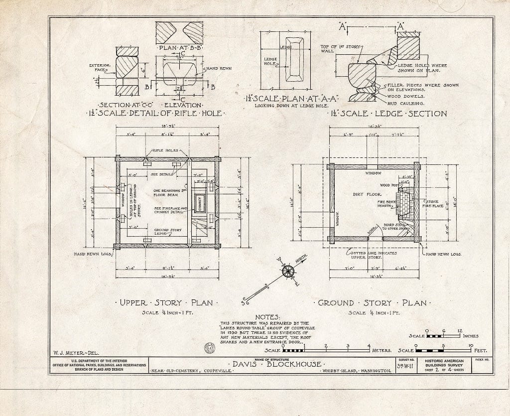 Blueprint HABS WASH,15-Coup,2- (Sheet 2 of 4) - Davis Blockhouse, Cemetery Grounds Vicinity, Whidby Island, Coupeville, Island County, WA