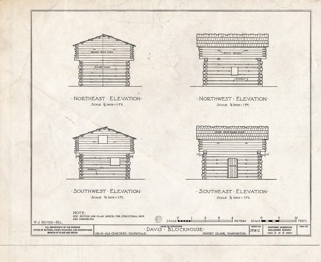 Blueprint HABS WASH,15-Coup,2- (Sheet 3 of 4) - Davis Blockhouse, Cemetery Grounds Vicinity, Whidby Island, Coupeville, Island County, WA