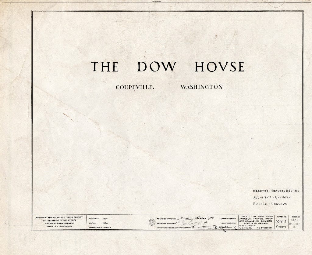 Blueprint HABS WASH,15-Coup,3- (Sheet 0 of 5) - Thomas J. Dow House, Front Street, Coupeville, Island County, WA