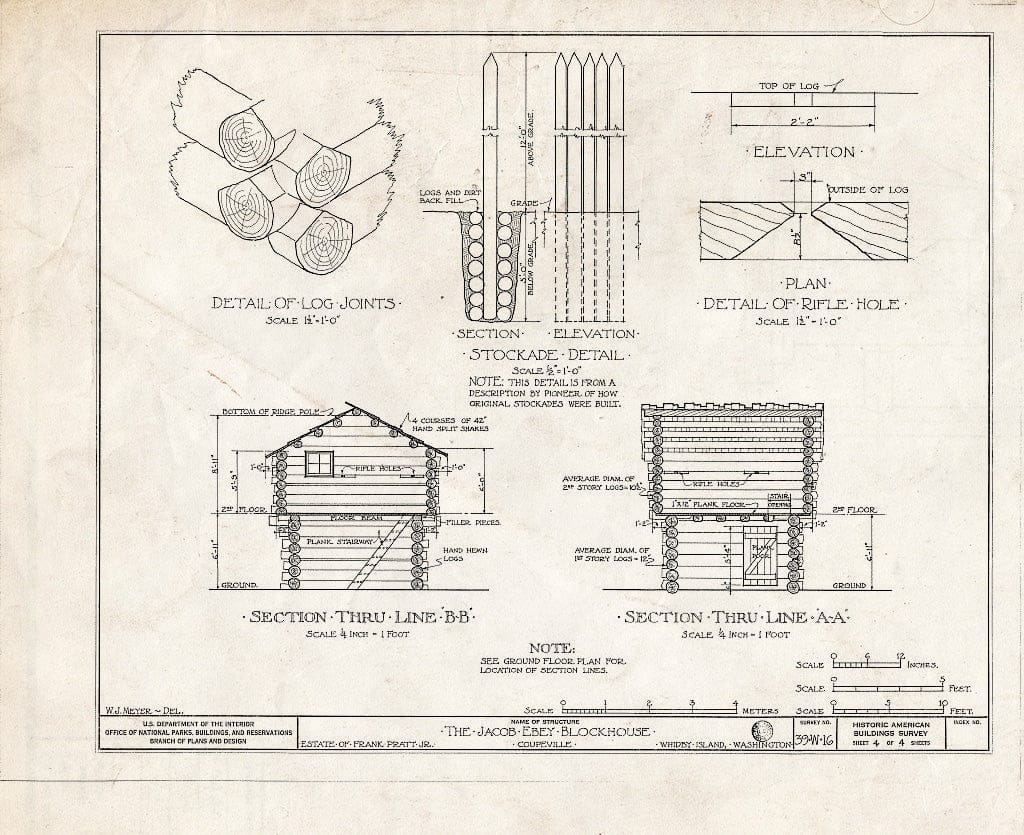 Blueprint HABS WASH,15-Coup.V,4- (Sheet 4 of 4) - Jacob Ebey Blockhouse, Sunnyside Cemetery Vicinity, Whidby Island, Coupeville, Island County, WA