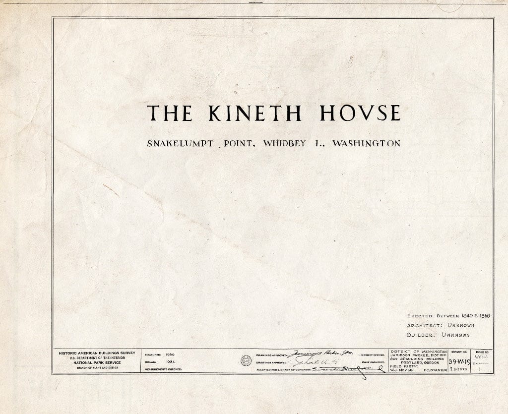 Blueprint HABS WASH,15-Coup.V,5- (Sheet 0 of 7) - John Kineth House, Snakelumt Point, Whidby Island, Coupeville, Island County, WA