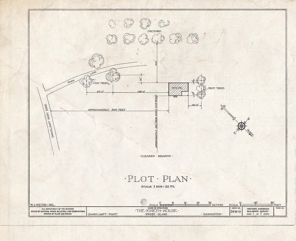 Blueprint HABS WASH,15-Coup.V,5- (Sheet 1 of 7) - John Kineth House, Snakelumt Point, Whidby Island, Coupeville, Island County, WA